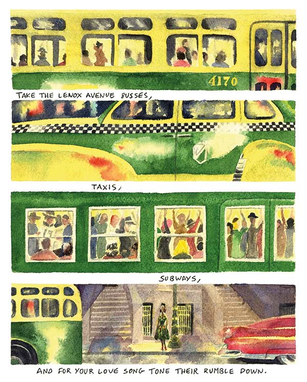 illustration of buses and subways in Harlem