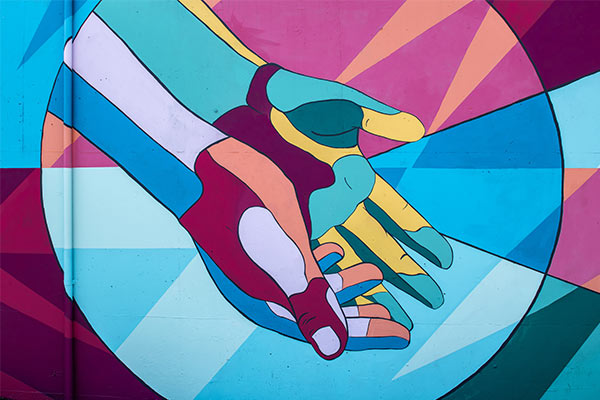 abstract colorful art of open hands