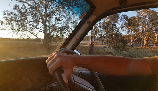 a man driving a ute