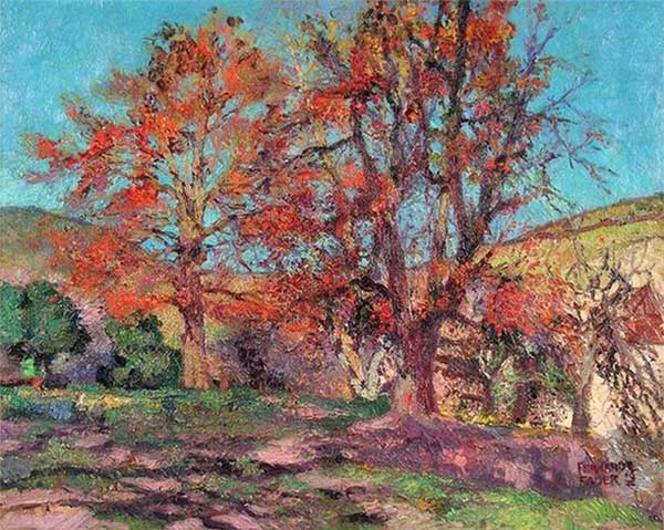 pintura de Fernando Fader de arboles colorados