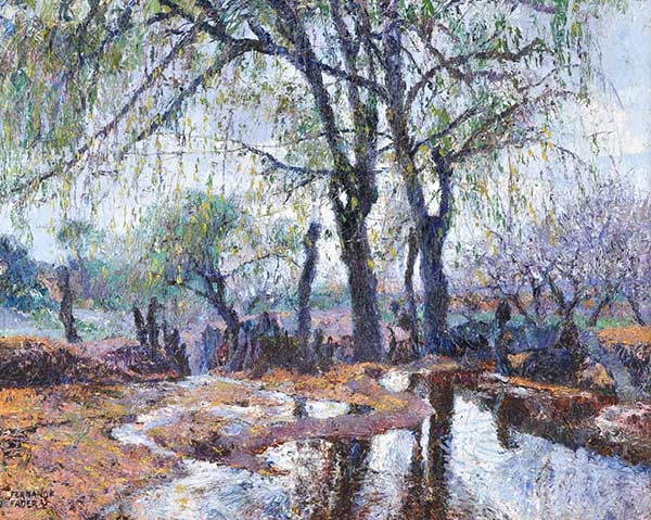 pintura por Fernando Fader de unos arboles al lado de un rio