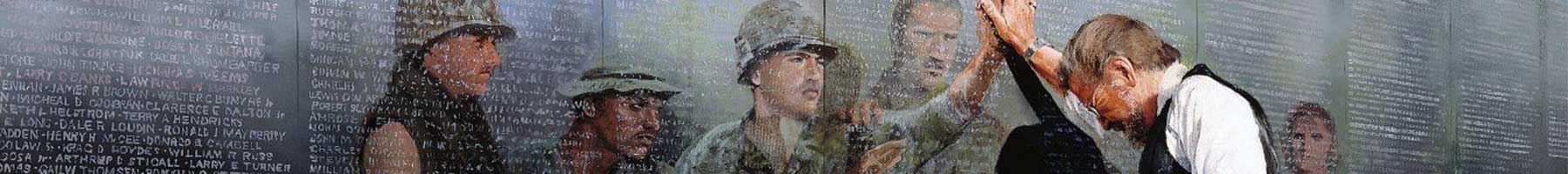 Reflections, painting by Lee Teter of a veteran at the Vietnam Memorial wall 