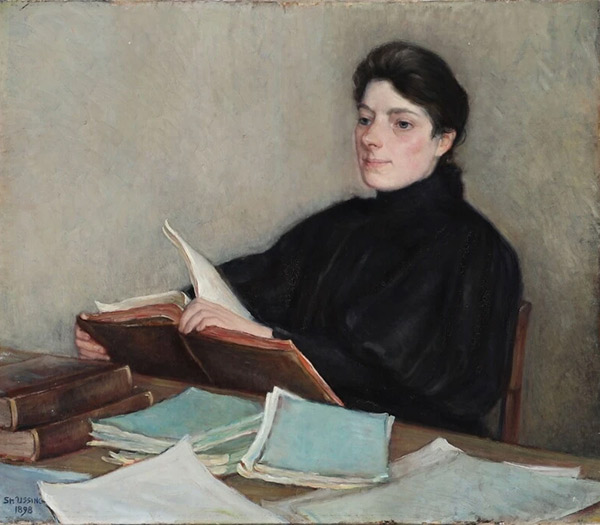 A young woman studying, by Stephan Peter Jakob Hjort Ussing, 1898