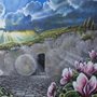 Painting of cyclamens in front of empty tomb