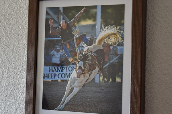 photograph of a cowboy at a rodeo