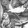 illustration of a knight fighting a a fearsome beast