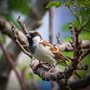 A sparrow on a tree branch
