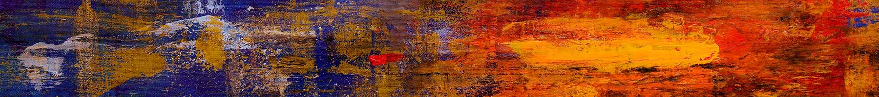 Abstract painting in red, orange and navy tones