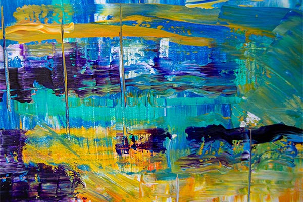 Pintura abstracta en amarillo y azul