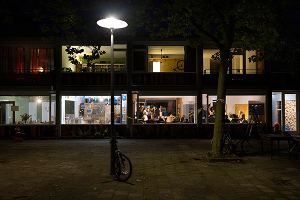 shop windows lit up at night