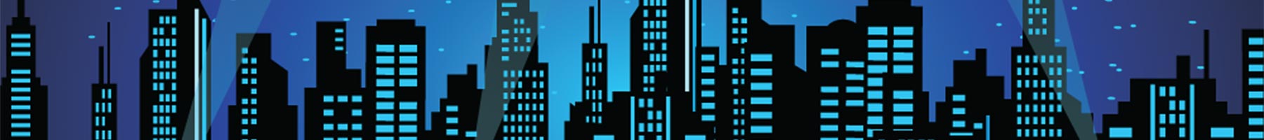 blue and black vector illustration of a city skyline