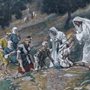 watercolor painting of Jesus healing blind and lame people