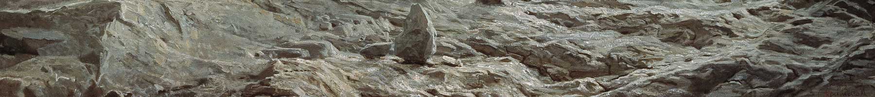 painting of Christ sitting on rocks in a desolate wilderness