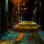 a gloomy street at night