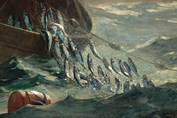 painting of herring in a net