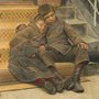 two poor children sitting on steps