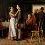 painting of a family saying goodbye to their teenage son
