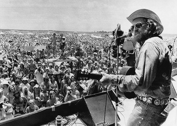 Willie Nelson opening the July 4th Picnic music festival, 1974.