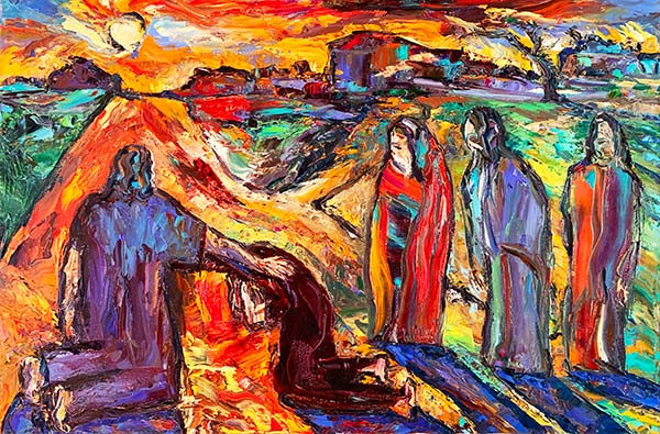 colorful painting of Jesus healing a man