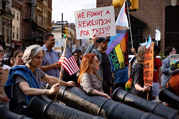 A protest against Moms for Liberty in Philadelphia