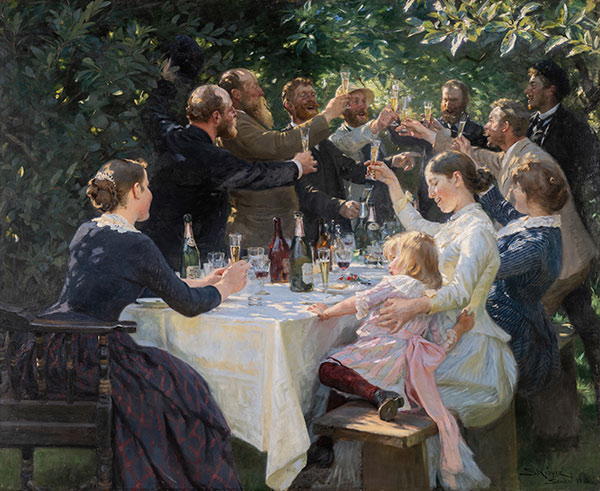 painting of artists having a toast at an outside party