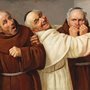 a painting of three monks laughing