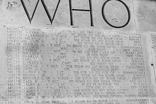 names on the Wall of the Missing at the Cambridge American Cemetery