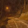 painting of a bright lampost at night