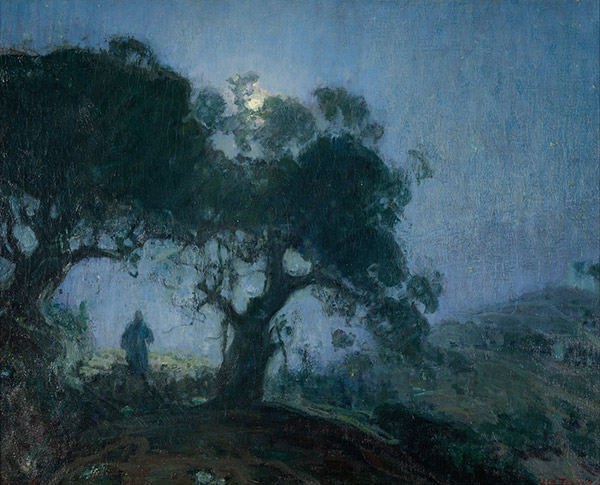 painting of the Good Shepherd on a dark hillside