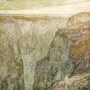 painting of The Good Shepherd with a flock of sheep above steep cliffs