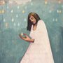 The Heavens Wept with Me by Caitlin Connolly. Painting of a woman cradling a tear drop.