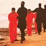 The 21 Coptic martyrs led by their captors along a beach