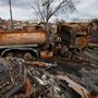 Wreckage after combat in Bucha, Ukraine
