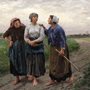 three farming women walking down a dirt road