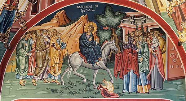 Church fresco - Triumphal entry into Jerusalem, Bitola, by Petar Milošević