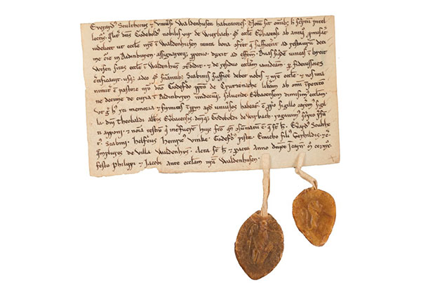 A 1218 AD property deed documenting vineyard sides owned by the Dalburg family from May 1st of that year in Wallhausen Felseneck/Breitwiesen