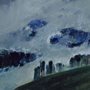 painting of mist in mountains