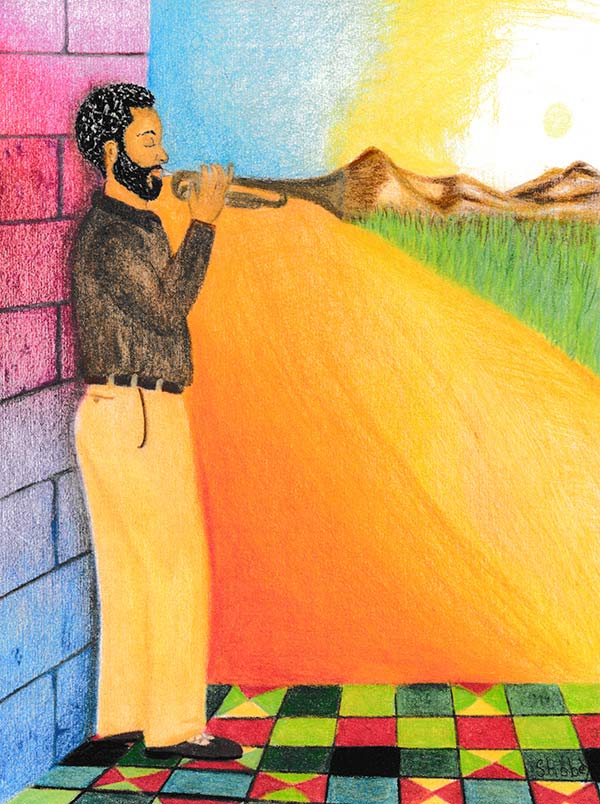 illustration of a man playing a trumpet