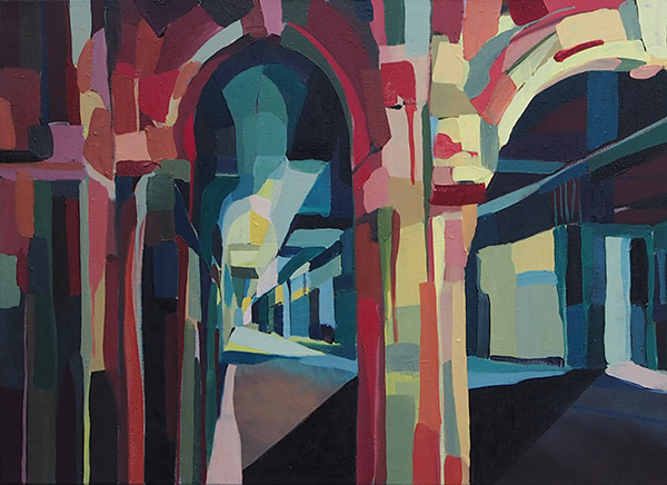 colorful painting of stone arches