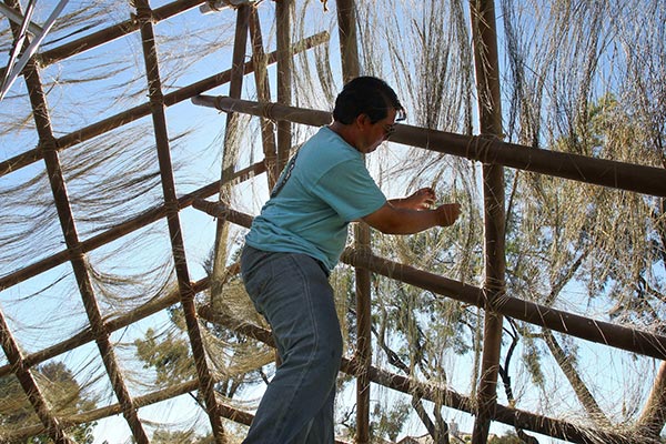 a man building a sukkah