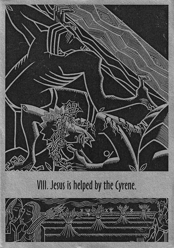 black and gray illustration of Jesus carrying the cross