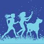 illustration of kids walking with a dog