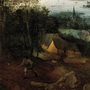 a man sowing seeds in a field above a valley with a river