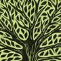 linocut tree on green background