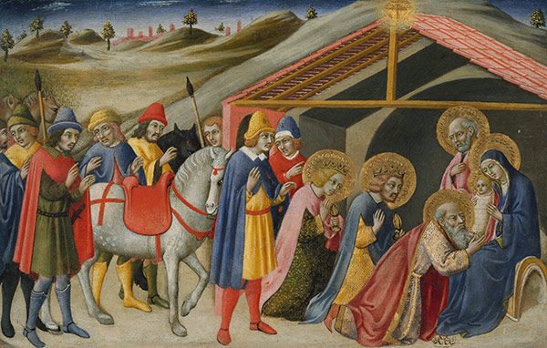 Fresco medieval de la adoración de los reyes magos