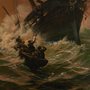 painting of men escaping a sinking ship