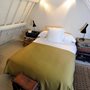 a bed in an attic room