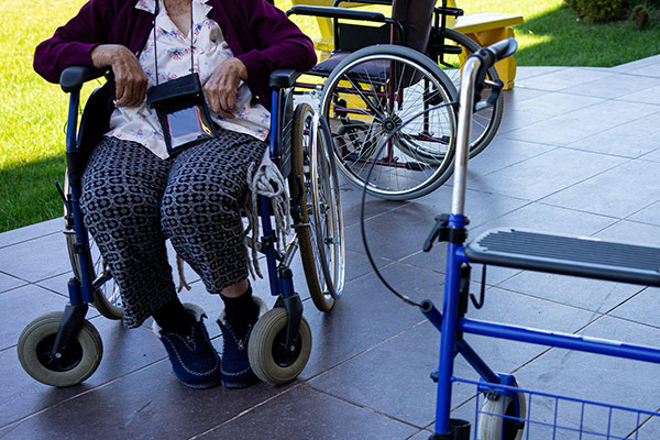 a woman sitting in a wheelchair