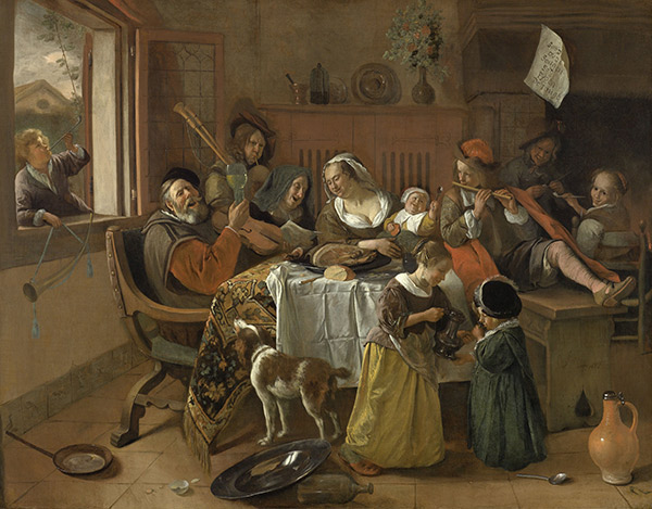 painting of a happy family sitting around a table