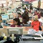 painting of cashiers at a grocery store
